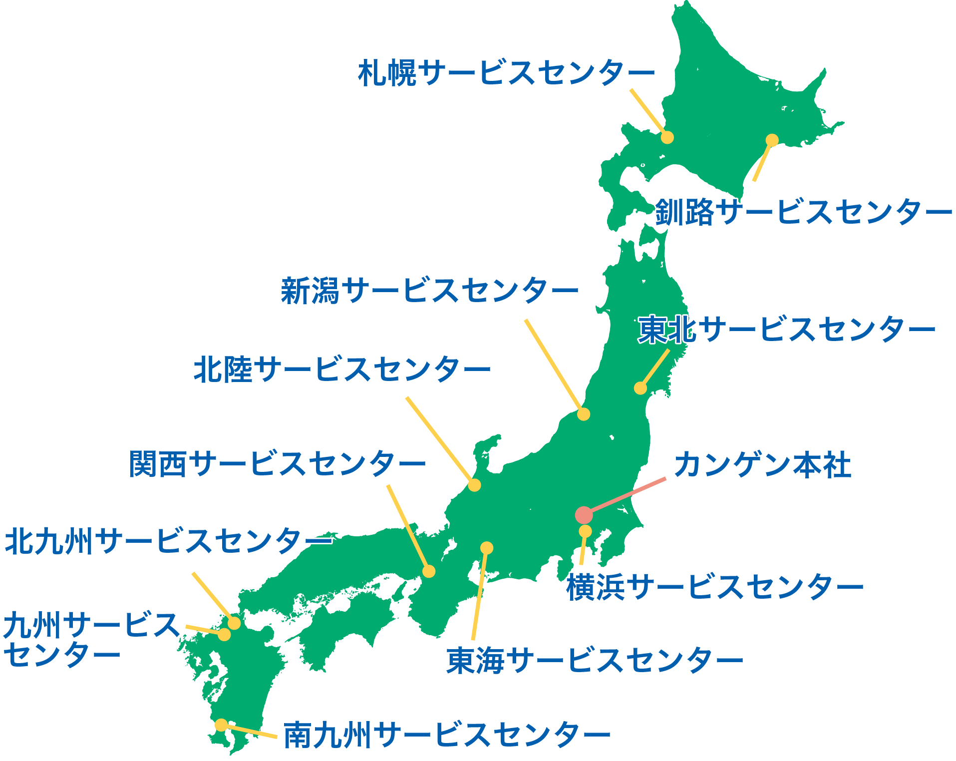 カンゲンのサービスセンター・拠点